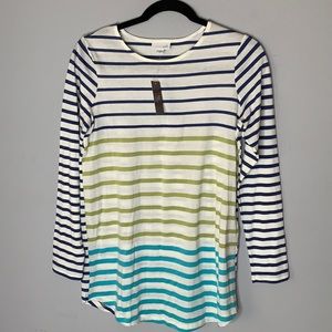 J Jill stripe long sleeve blue green white xs NEW